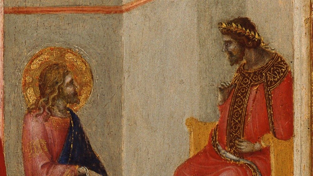 Pietro Lorenzetti, 1280 c. – 1348, Jesus diante de Pilatos, Placa de um díptico (?), 1335 c., têmpera e ouro sobre madeira, Pinacoteca Vaticana © Museus Vaticanos