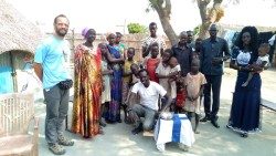 Fr. Christian Carlassare, recently-appointed bishop of Rumbek, with some of the faithful