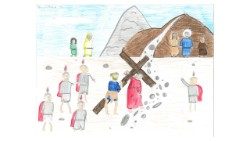 Um dos desenhos realizados pelas crianças e jovens para a Via-Sacra da Sexta-feira Santa