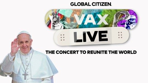 A collage of Pope Francis and the Vax Live logo