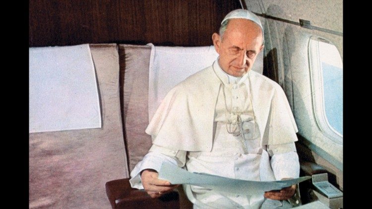 Pope Paul VI on board an aircraft