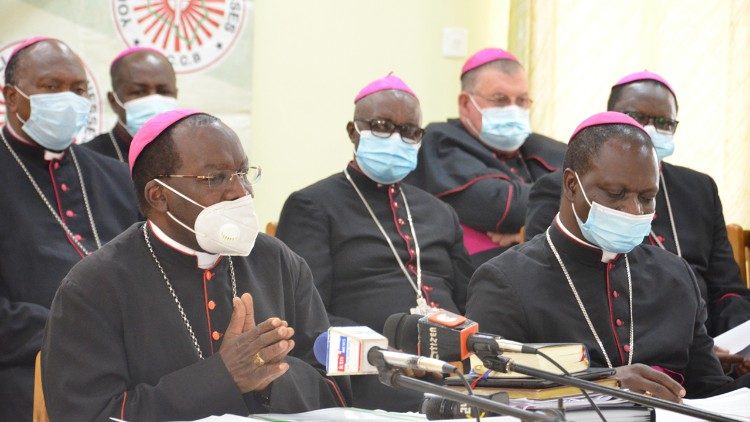 (File) Kenya's Archbishop of Mombasa, Martin Kivuva Musonde flanked by other Bishops. 