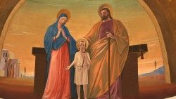Representação da Sagrada Família: São José, a Virgem Maria e Menino Jesus