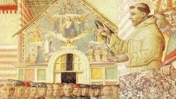 Un'immagine di San Francesco raffigurato davanti alla Porziuncola