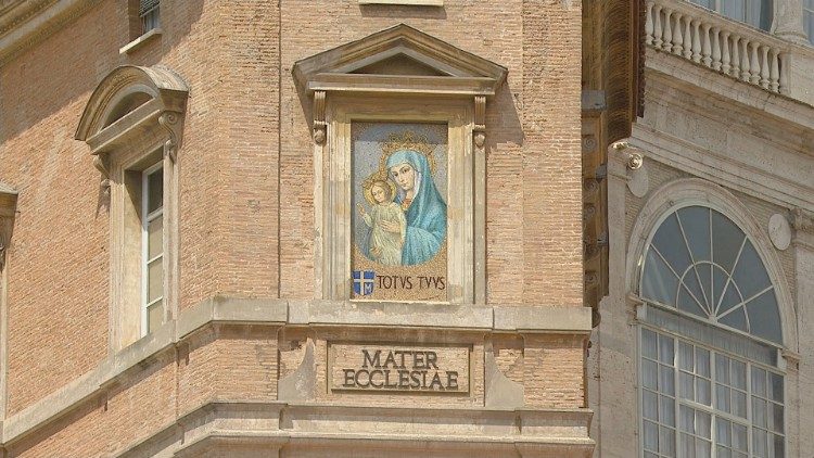 The mosaic "Mater Ecclesiae" visible in St. Peter's Square based on a painting found in the Basilica