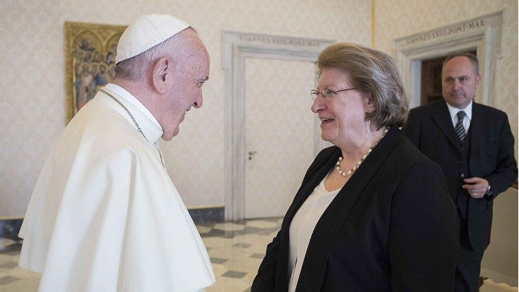 Pope Francis with Professor Hanna Suchocka, member of the Pontifical Commission for the Protection of Minors (archive photo)