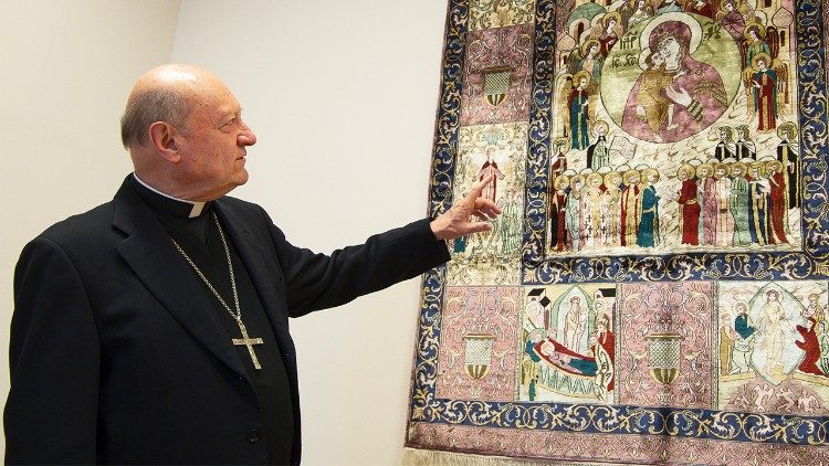 Cardinal Ravasi motions toward an ancient tapestry