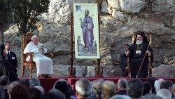 Un momento del Viaje Apostólico de Juan Pablo II en Grecia, tras las huellas del Apóstol San Pablo.
