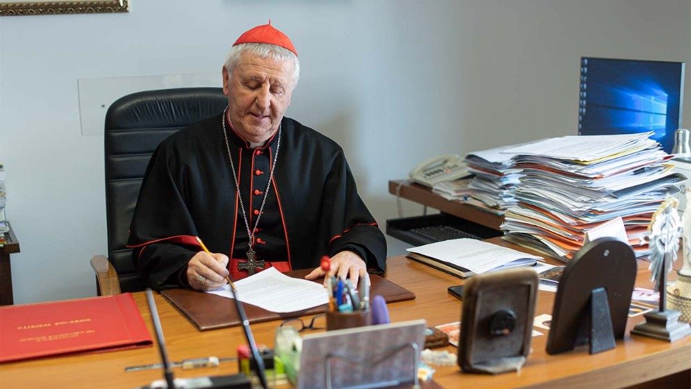 Cardinal Versaldi at his desk in the Congregation for Catholic Education