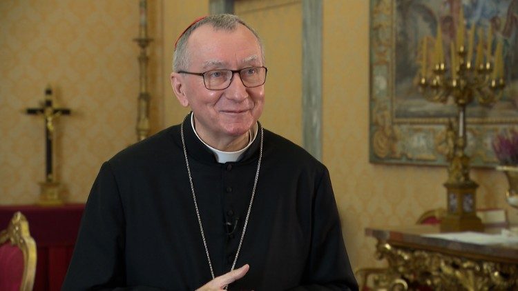 Cardinal Pietro Parolin during an interview with Vatican Media ahead of Pope Francis' apostolic visit to Cyprus and Greece