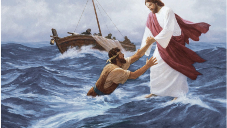 Image on the T-shirt presented to the Pope by the young Syrians (Jesus saving Peter from drowning).