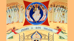 Icono de los Nuevos Mártires y de los Testigos de la fe del siglo XX, realizado por Renata Sciachì de la Comunidad de San Egidio, altar mayor de la Basílica de San Bartolomé en la Isla