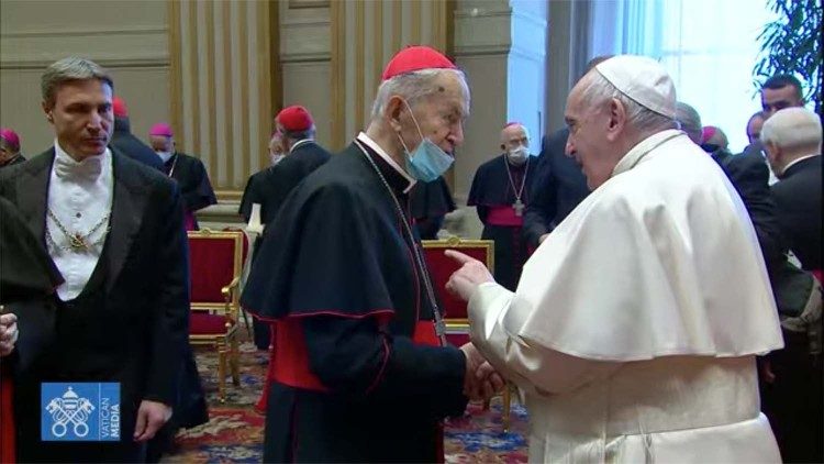 Cardinale Jozef Tomko and Pope Francis (File photo from December 2021)