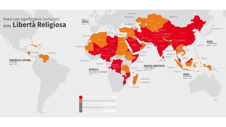 Une Carte de la liberté religieuse dans le monde de l'Aide à l'Église en Détresse.