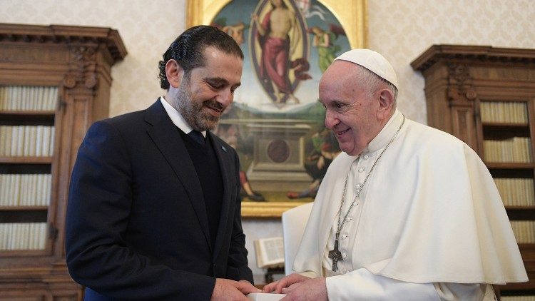 Libānas premjerministrs Saads Hariri un pāvests Francisks