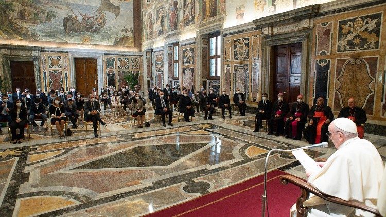 Pope Francis addressing members of the Italian Catholic Action association on April 30, 2021.