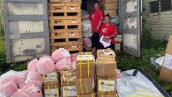 Caritas Tonga staff pre-positioning emergency supplies in warehouses in the capital. Photo Caritas Tonga