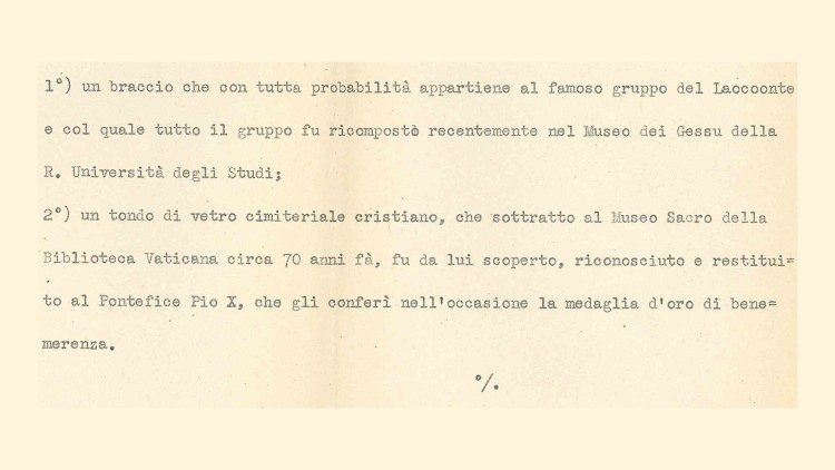 Una parte della lettera di Bartolomeo Nogara per la liberazione di Ludwig Pollak