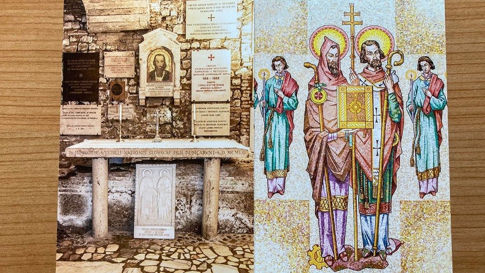 Tlačený materiál pre pútnikov: Hrob sv. Cyrila a detail mozaiky od Jozefa Cincíka