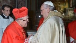Cardinal Luigi de Magistris with Pope Francis at the consistory of February 2015