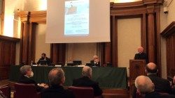 Monsignor Nunzio Galantino, presidente dell'APSA, interviene al convegno al Senato "Sorella economia" promosso dall'Ente nazionale per il Microcredito