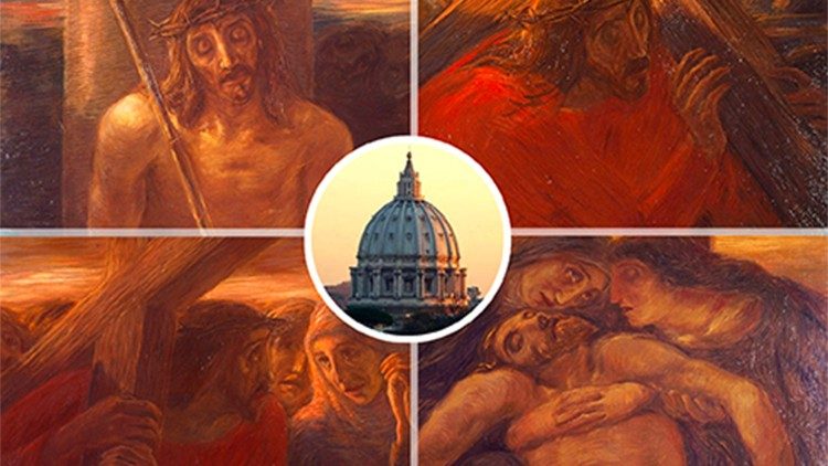 Gaetano Previati: Via Crucis festmény-sorozata látható a nagyböjti időszakban a vatikáni bazilika főhajójában