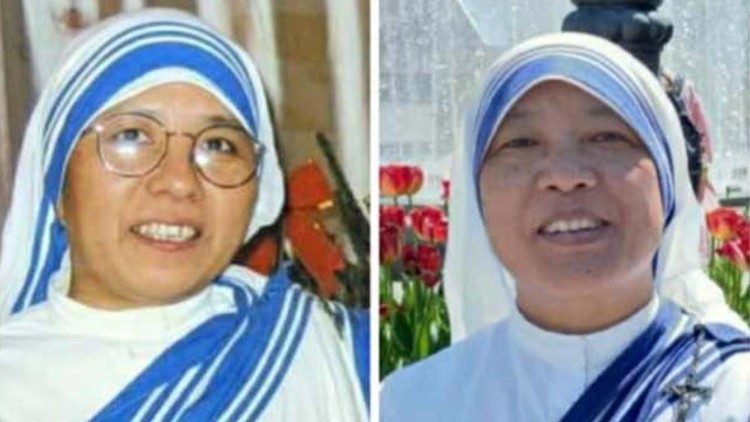 Missionaries of Charity Sisters Rosela Nuthangi (L) and Ann Frida. 