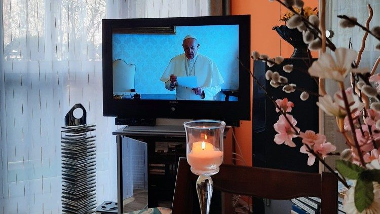 Pope Francis enters someone's home via modern media