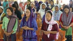 Miao women in northeast India's Arunachal Prashes state at a prayer meeting on March 7. 