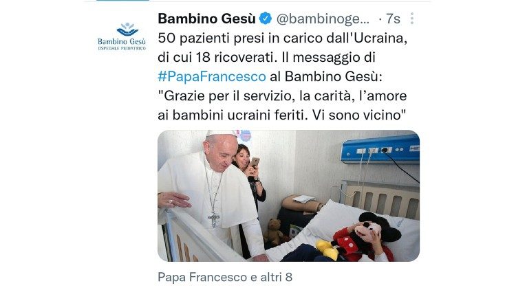 The Bambino Gesù tweets Pope Francis' appreciation