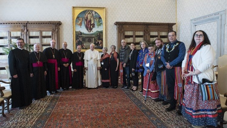 Pope Francis meeting with the delegation of Métis people