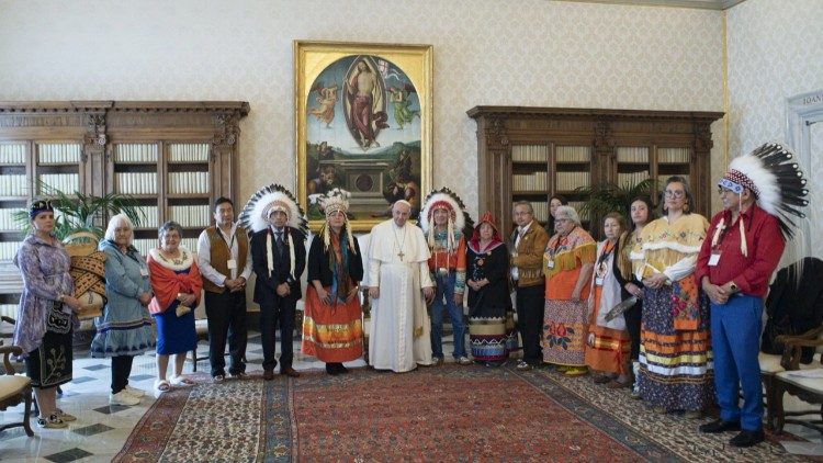Pope Francis with representatives of Canadian First Nations