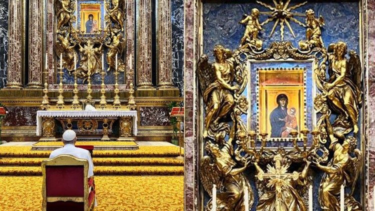 Pope Francis praying before Our Lady's icon in St. Mary Major