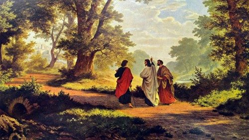 The two disciples meeting Jesus ion the way to Emmaus