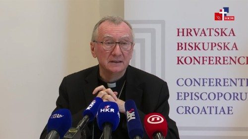 Cardinal Parolin during a press conference in Zagreb
