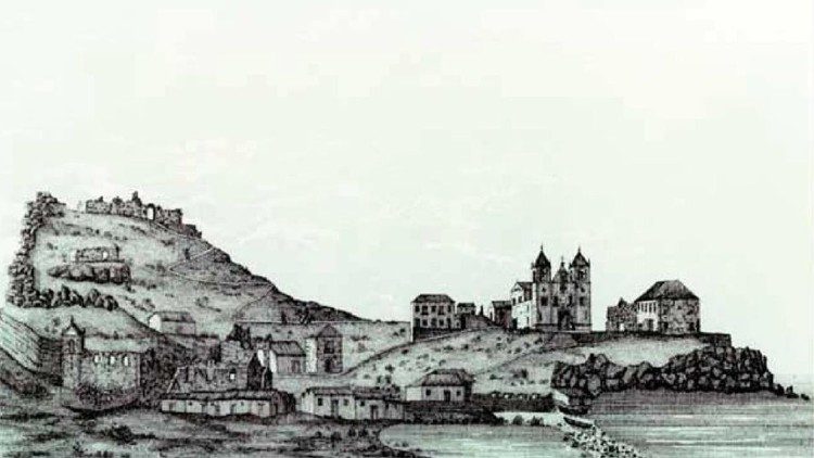 Antiga imagem da Cidade Velha, ilha de Santiago, onde iniciou o povoamento e a evangelização de Cabo Verde