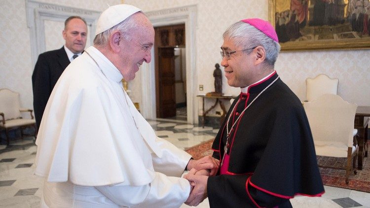 Pope Francis with Archbishop William Goh in May 2022