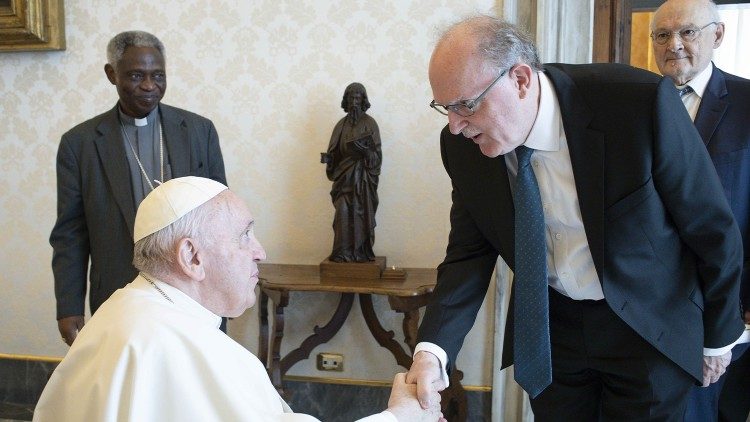 Pope Francis with the President of the Pontifical Academy of Sciences, Professor Joachim von Braun