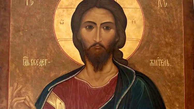 Cristo Pantocratore, icona russa, dettaglio