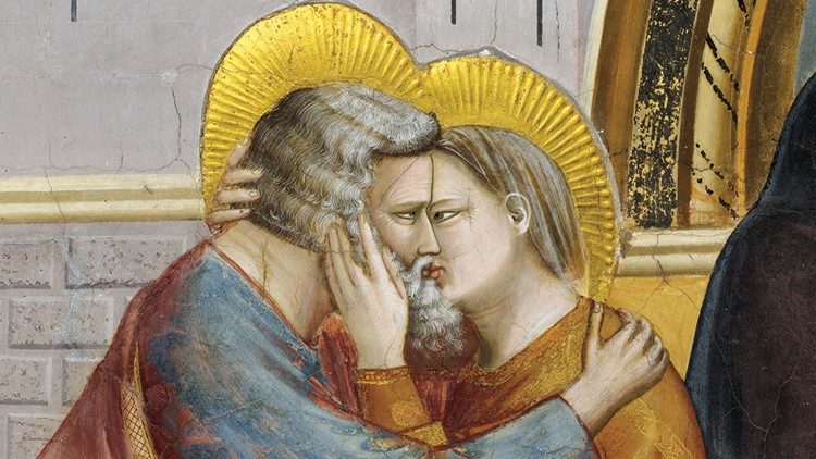 Giotto di Bondone, rencontre de Joachim et Anna dans la Porta Aurea, détail