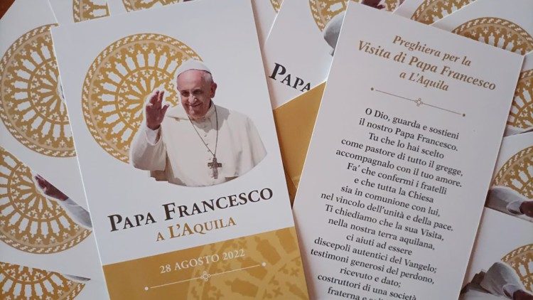 Signet avec une prière publié en vue de la visite du Pape François à L'Aquila, le 28 août 2022