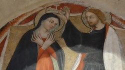 Bazilica Santa Maria di Collemaggio, L'Aquila, detaliu frescă  Încoronarea Maicii Domnului