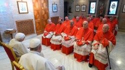 The new Cardinals with the Pope and Pope Emeritus