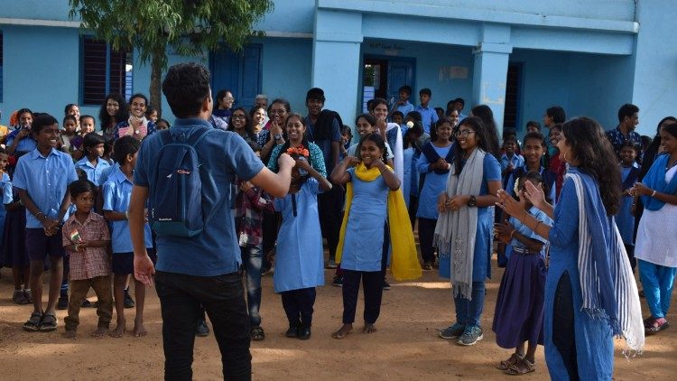 Student Volunteers from CHRIST University interact with youth during their rural exposure programme