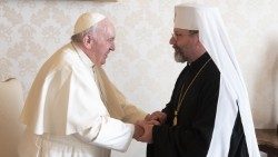 教皇フランシスコとウクライナのギリシャ典礼カトリック教会のシェウチュク首座大司教　2022年11月8日