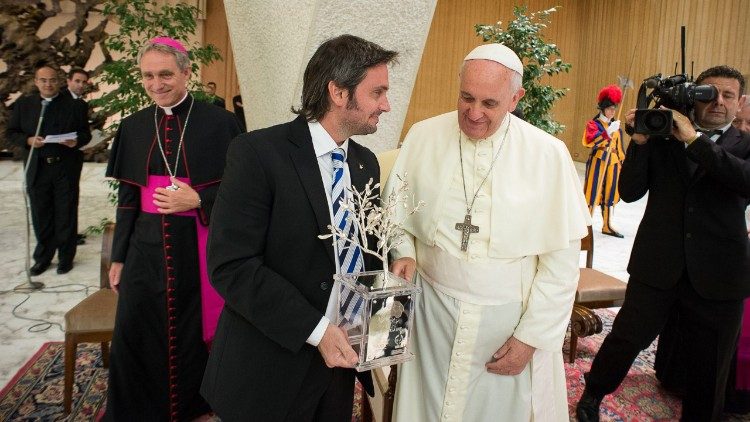 Pope Francis with Adrian Pallarols at an earlier edition of the Match for Peace