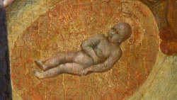 Giovanni di Paolo (Siena ca. 1395/1400 - 1482), Nativity and the apparition to the shepherds; panel of a predella; ca. 1440; tempera on wood; 39.5 x 46.6 x 3 (detail); © Musei Vaticani