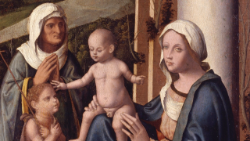 Marco Palmezzano (Forlì 1459 - 1539), Holy Family with Saint Elizabeth and the Infant Saint John; dated 1515; oil on wood; 90 x 66 cm (detail); © Musei Vaticani