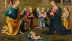 Giovanni di Pietro, dit lo Spagna (Espagne, vers 1450 - Spoleto 1528), Adoration de l'enfant et arrivée des mages, dite "Madone de la Spineta" (détail), 1507 - 1508, huile sur panneau, 222 x 156 cm, ©Musées du Vatican