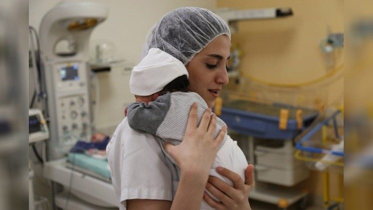 A new born baby at the Holy Family Hospital in Bethlehem